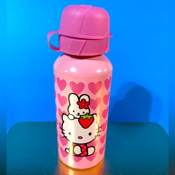 HELLO KITTY 2008 DECORATIVE PINK ALUMINUM BOTTLE WITH SCREW ON CAP 14oz 7” TALL - Picture 2 of 8